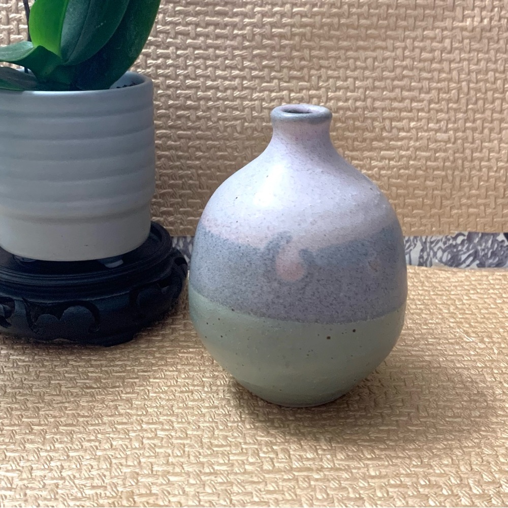 Studio Pottery Bud Vase Small Gray Blue And Green